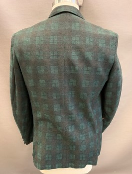 FOREMAN & CLARK, Emerald Green, Black, Espresso Brown, Wool, Plaid, Single Breasted, Notched Lapel, 2 Buttons, 3 Pockets,