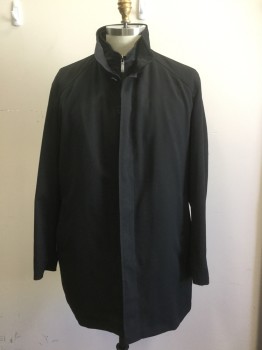 Mens, Coat, Trenchcoat, SANYO, Black, Polyester, Solid, 46 R, Zip/button Front, 2 Pockets, Collar Attached, Removable Liner