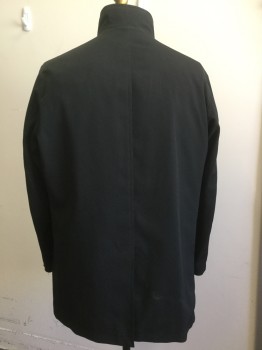 Mens, Coat, Trenchcoat, SANYO, Black, Polyester, Solid, 46 R, Zip/button Front, 2 Pockets, Collar Attached, Removable Liner
