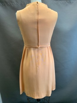 Womens, Cocktail Dress, FLORENCE SHOP, Peach Orange, Acetate, Rhinestones, Solid, W30, B36, H40, Novelty Stand Collar, Sleeveless, Zip Back, Rhinestone Belt Applique Front with Hook & Eye Center Back, Faux Wrap Skirt,  Nice Weight, Lined, Light Stain on Left Back Panel, Begining to Get Burn on Shoulder and Sides.