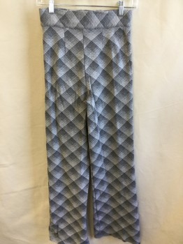 Womens, Pants, BERKLEY, Off White, Lt Gray, Warm Gray, Dk Gray, Wool, Plaid, Diamonds, 24, 2" Waistband with 2 Gray Buttons, Flat Front, Zip Front, Flair Bottom