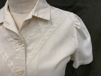 CREST, White, Poly/Cotton, Solid, 1/2 Button Front, Collar Attached, Short Sleeves, 2 Hip Pockets, V Shape Shoulder Detail