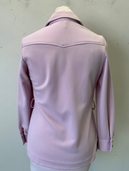 Womens, Jacket, N/L, Lavender Purple, Polyester, Solid, B:38, Double Knit Polyester, Long Sleeves, Gold Embossed Buttons at Front, Western Style Pointed Yoke, Dagger Collar, 2 Patch Pockets Under Yoke, Belt Loops But No Belt, **Missing 1 Button