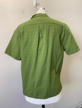 CPO PROVISIONS, Green, Cotton, Solid, Button Front, Open Collar Attached, Short Sleeves, 1 Pocket,