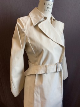 Womens, Coat, Trenchcoat, BANANA REPUBLIC, Khaki Brown, Poly/Cotton, Solid, M, Double Breasted with Hidden Snap Closures, Notched Collar, 1 Side Seam Pocket, Belt Loops in Back, Vent at Back Hem, with Matching Belt (CF011658)
