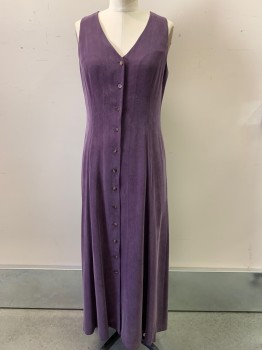 Jones New York, Purple, Silk, Solid, Sleeveless, V Neck, Button Front, Vertical Seams