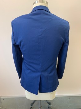 ZARA, Blue, Polyester, Viscose, Textured Fabric, Notched Lapel, Single Breasted, Button Front, 1 Button, 3 Pockets