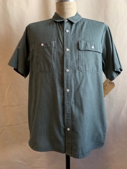 Mens, Casual Shirt, MOUNTAIN HADWARE, Green, Cotton, Polyester, Solid, L, Button Front, Collar Attached, Short Sleeves, 2 Pockets,