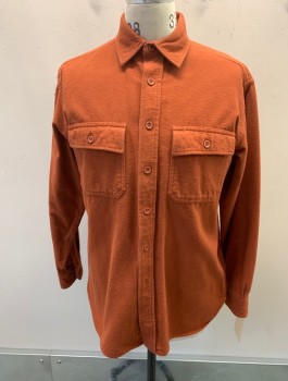 Mens, Casual Shirt, LL BEAN, Burnt Orange, Cotton, Solid, M, L/S, Button Front, C.A., 2 Flap Pocket, Heavy Flannel