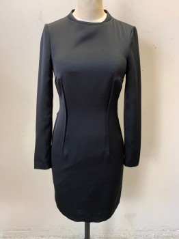 REISS, Black, Polyester, Solid, Jewel Neckline, Zip Back & Zip Side, Long Sleeves, Sheer Triangle Panel at Back Waist