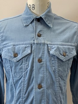 Mens, Jacket, LEVI'S, Lt Blue, Cotton, Solid, 38, L/S, B.F., Collar Attached, Chest Pockets, Corduroy Texture