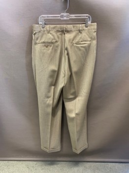 Mens, Suit, Pants, CINTAS, Khaki Brown, Black, Wool, 2 Color Weave, 34/34, Slant Pockets, Zip Front, Pleated Front, 2 Back Patch Pockets