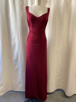 Womens, Evening Gown, LAUNA SHELL SEGAL, Red Burgundy, Polyester, Spandex, Solid, 2, Sweetheart Neckline, Sleeveless, Ruched to Side, Zip Back, Floor Length
