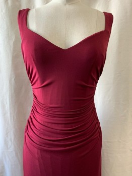 Womens, Evening Gown, LAUNA SHELL SEGAL, Red Burgundy, Polyester, Spandex, Solid, 2, Sweetheart Neckline, Sleeveless, Ruched to Side, Zip Back, Floor Length