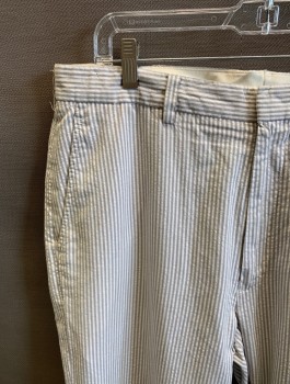 Mens, Casual Pants, JOS A BANK, Gray, White, Cotton, Stripes - Vertical , 36/30, Slant Pockets, Zip Front, F.F, 2 Back Welt Pockets