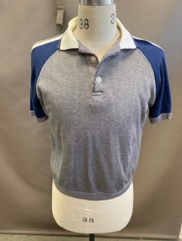 Mens, Polo Shirt, N/L, Dove Gray, Dusty White, Navy Blue, Cotton, Polyester, Color Blocking, C: 42, White C.A., 1/2 B.F., S/S, Navy Shoulder With White Stripes