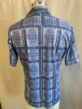 JOEL, Midnight Blue, White, Sky Blue, Lt Gray, Polyester, Plaid-  Windowpane, Geometric, S/S, Button Front, Chest Pocket, Cuffed Sleeves **Small Hole In Pocket