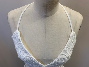 Womens, Top, REVERSE, White, Polyester, Solid, S, Lace, Button At Back, Self Tie Neck