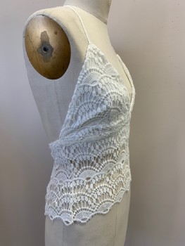 Womens, Top, REVERSE, White, Polyester, Solid, S, Lace, Button At Back, Self Tie Neck