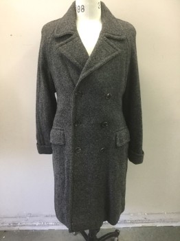 Mens, Coat, N/L MTO, Gray, Charcoal Gray, Wool, Speckled, 40L, Double Breasted, Wide Notched Lapel, 2 Pockets, Black Satin Lining, Made To Order Reproduction, Multiples,