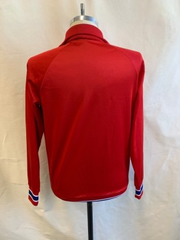 Mens, Athletic, BROADWAY SUPPLY, Red, Primary Blue, White, Polyester, Color Blocking, Stripes, M, Track Jacket - C.A., Zip Front, 2 Pockets, MULTIPLES