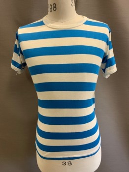 Mens, T-shirt, NL, White, Blue, Poly/Cotton, Stripes, M, CN, S/S,
