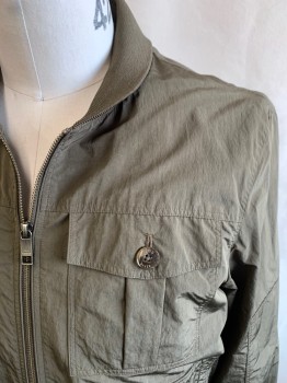 Mens, Casual Jacket, TED BAKER, Olive Green, Polyamide, Polyester, Solid, XL, 5, Zip Front, 2 Cargo Pockets With Buttons, 2 Patch Pockets With Buttons, Rib Knit Cuffs Waistband And Collar