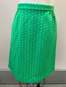 Womens, 1960s Vintage, Skirt, NL, W 26, Green with White Polka Dots, Ribbed, Back Zip, Below Knee Length, Polyester