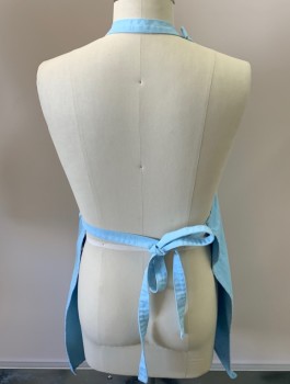 NL, Lt Blue, Cotton, Solid, Adjustable Neck, Bib Front, 2 Pocket, Long, Tie Back Belt