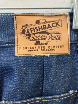 Womens, Jeans, FISHBACK SADDLE PANT, W30, Navy, Cotton Denim, 2 Slant Pkts, 2 Patch Pockets In Back, High Waist