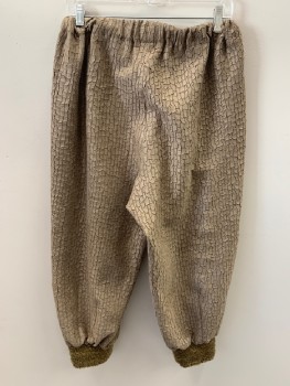 Womens, Sci-Fi/Fantasy Pants, MTO, Dk Beige, Synthetic, Solid, Textured Fabric, W28, L, Elastic Waistband, Beige Cuffs, Aged/Distressed,