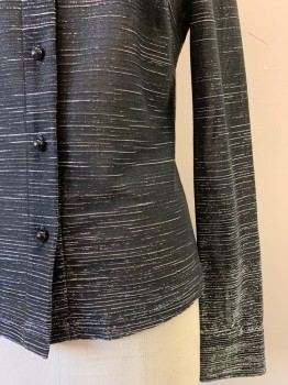 Womens, Blouse, XOXO, Iridescent Black, Silver, Polyester, 2 Color Weave, Stripes - Horizontal , B34, M, L/S, Button Front, Collar Attached, Fitted