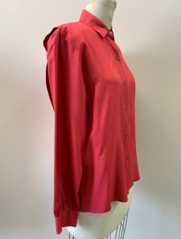 Womens, Blouse, BARRY I BRICKEN, Raspberry Pink, Silk, Solid, B36, 8, L/S, Button Front, Collar Attached,