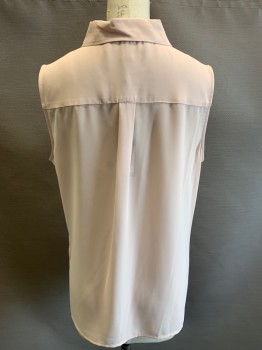 KARL LAGERFELD, Blush Pink, Polyester, Solid, Placket Over Button Front, Pearl Button Down Collar, Slvls,