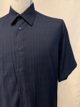 Mens, Casual Shirt, BASSIRI, Navy Blue, Cotton, Solid, L, S/S, Button Front, Collar Attached