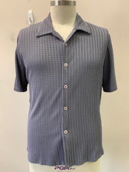 BBK, Steel Blue, Polyester, Solid, S/S, Button Front, Collar Attached,