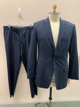 BOSS, Slate Blue, Wool, Solid, 3 Buttons,  Notched Lapel, 3 Pockets,