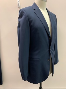 BOSS, Slate Blue, Wool, Solid, 3 Buttons,  Notched Lapel, 3 Pockets,