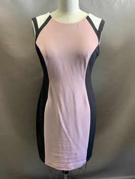 Womens, Dress, Sleeveless, CONNECTED APPAREL, Black, Blush Pink, White, Polyester, Viscose, Color Blocking, 12, Round Neck,  Zip Back, Hem at Knee, Body-con