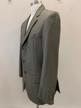 Mens, Jacket, JOSEPH ABBOUD, Dk Gray, Khaki Brown, Wool, 2 Color Weave, 40L, 3 Buttons, Single Breasted, Notched Lapel, 3 Pockets