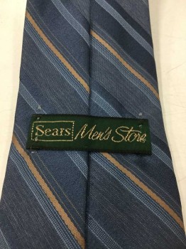 Mens, Tie, SEARS MEN'S STORE, French Blue, Gold, Polyester, Silk, Stripes - Diagonal , 4 In Hand,