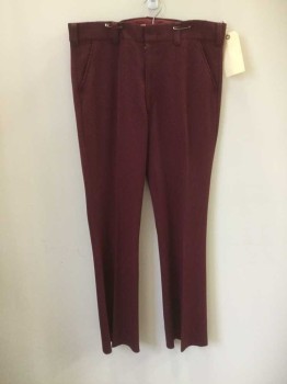 Mens, Pants, CREATIONS, Wine Red, Polyester, Chevron, Solid, Open, 38, Flat Front, Belt Loops, Slight Bell Bottom,