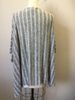 SATURDAY, Gray, White, Synthetic, Heathered, Stripes - Vertical , Short Sleeves, No Closures, 2 Pockets, Shawl Tacked at Sides to Make Sleeves, Poncho, Unstructured