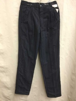 FREE WEAR, Black, Blue, Gray, Cotton, Stripes - Vertical , Busy Vertical Stripes, Pleated, Straight Leg, Zip Fly, 3 Pockets,