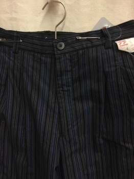 FREE WEAR, Black, Blue, Gray, Cotton, Stripes - Vertical , Busy Vertical Stripes, Pleated, Straight Leg, Zip Fly, 3 Pockets,