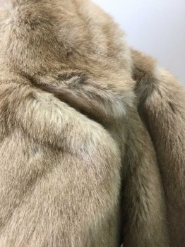 Womens, Fur, COUNTRY PACER, Beige, Fur, Silk, Solid, S, Beige Fur, Long Sleeves, Wide Notched Collar, Open Center Front, Light Brown Silk Lining