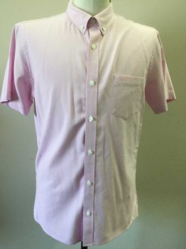 Mens, Casual Shirt, NORDSTROM, Lt Pink, Cotton, Solid, XL, Short Sleeve Button Front, Collar Attached, Button Down Collar, 1 Pocket, Doubles,