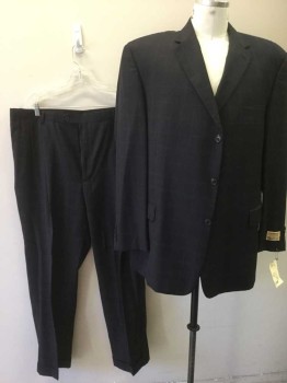 Mens, Suit, Jacket, GIORGIO COSANI, Navy Blue, Brown, Wool, Cashmere, Check , 50 L, 3 Pockets, 3 Buttons,