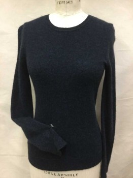 Womens, Pullover, LORD & TAYLOR, Blue, Black, Wool, Heathered, XS, CN, Ribbed Neck Line, Cuffs & Hem, L/S,