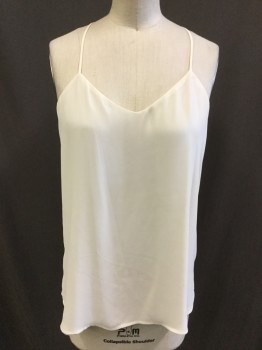 Womens, Shell, EXPRESS, Beige, Cream, Polyester, Solid, XS/S, Reversible, Barcode is Between Double Layers, Spaghetti Straps, Racer Back, Scoop Neck,